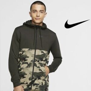 Men's Nike Dri Fit Camo Print Training Full Zip Hoodie Green Size Med